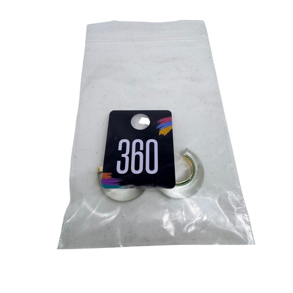 Anthropologie Green Resin Chunky Hoop Earrings Gold Tone Statement C-Hoops - Picture 6 of 6